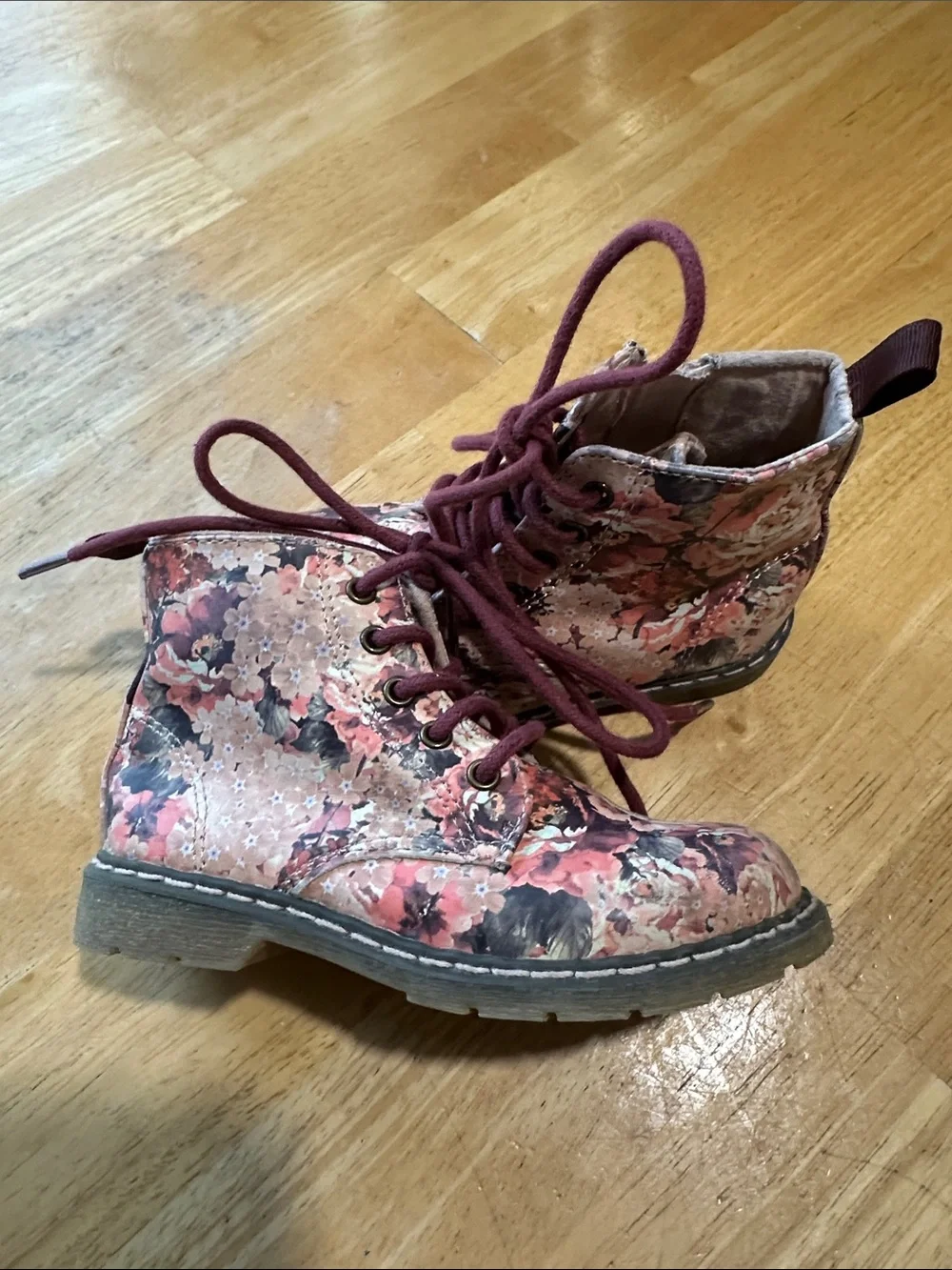 Zara Pink and Plum Floral Lace-Up Toddler Ankle Boots